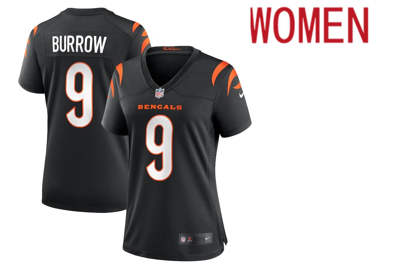 Women Cincinnati Bengals #9 Joe Burrow Nike Black Game NFL Jersey->women nfl jersey->Women Jersey